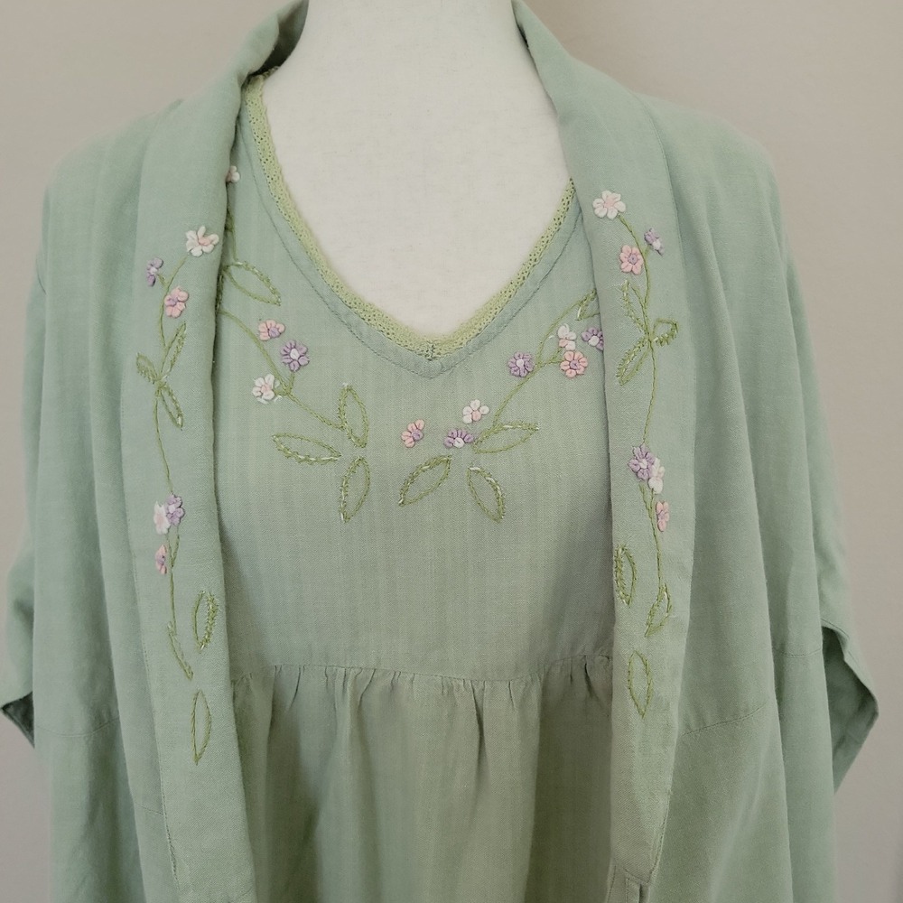 Vtg April Cornell For Cornell Trading Babydoll Dress & Robe Set Sz M Embroidered